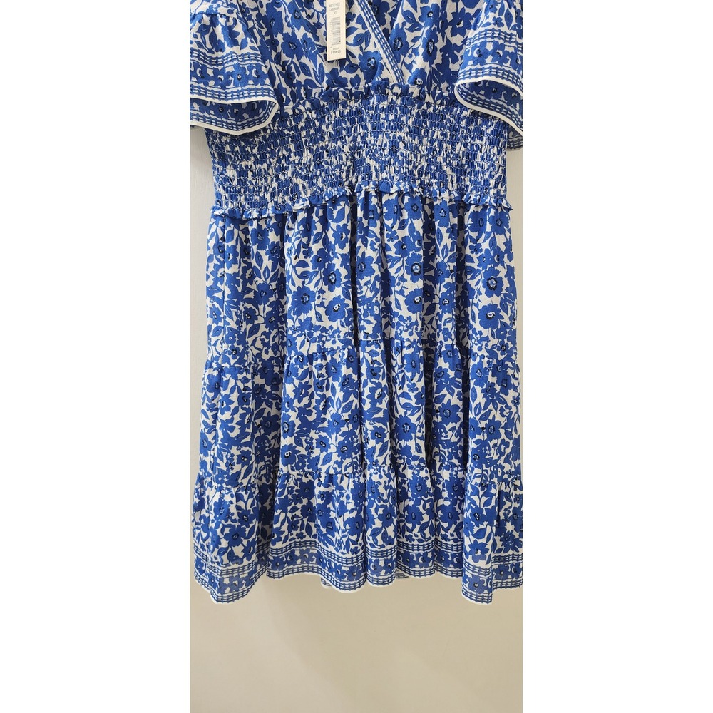 Max Studio London Blue Floral Smocked Waist Tiered Midi Dress 4910Y52 XL NEW - Picture 2 of 7